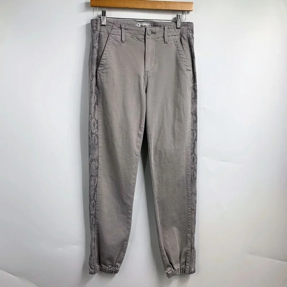 Paige Women's Mayslie‎ Jogger Light Gray Mid Rise Zip Hem Stretch Pants Size 26